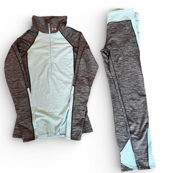 Under Armour ColdGear Compression Set Aqua Gray M 1/2 Zip + Leggings - Picture 2 of 7